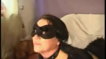 Incredible disguised hottie passionately gulps down hot canine cum
