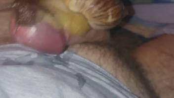 A sexually aroused guy makes snails creep across his stiff penis