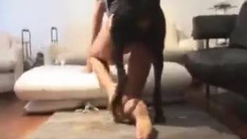 Cropped-hair stunner receives throat-ramming from a canine