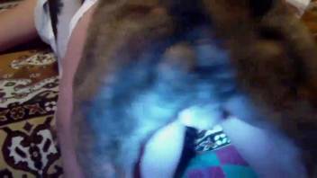Black-haired animal lover girl banged doggy style