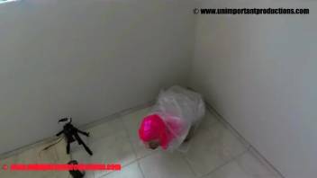 Pink-haired vixen allows a canine to penetrate her dark pussy