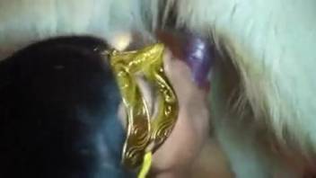 Girl in black underwear lets a canine penetrate her opening