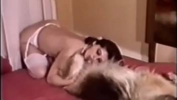 Elegant woman in white attire performs oral sex on penis and beyond