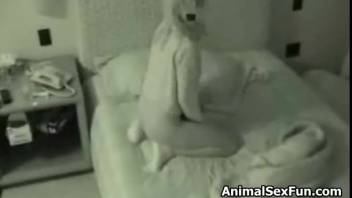 Voluptuous blonde receiving oral from a naughty pup