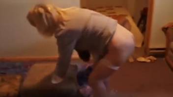 Golden-haired babe in steamy sunglasses adores a monster's massive cock