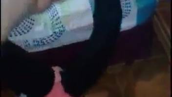 Slim dark-haired woman gets intimate with her guy, but with an unexpected surprise