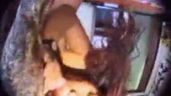 Dark-haired babe with a wet slit getting pounded doggy style