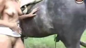 Fair-haired vixens in intense outdoor bestiality action